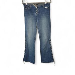 Mudd Y2K Lace Up Side Jeans Junior Lace Up Fly Flare Grunge Streetwear Bratz